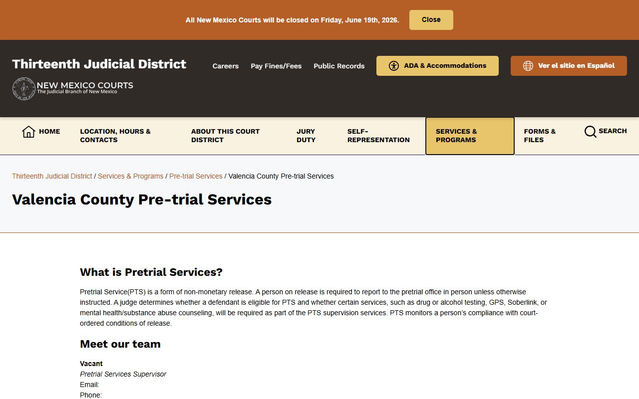 Valencia County arrest records Pretrial Services page