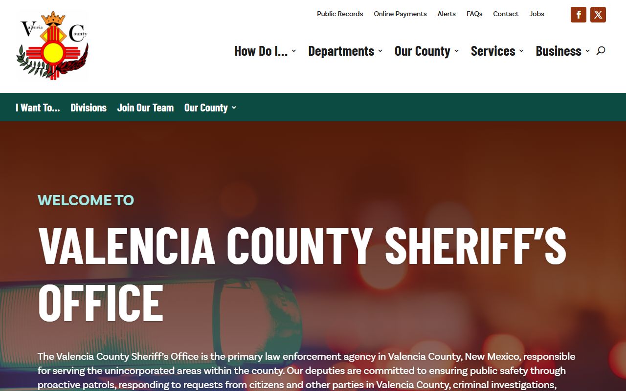 Valencia County arrest records Sheriff's Office page