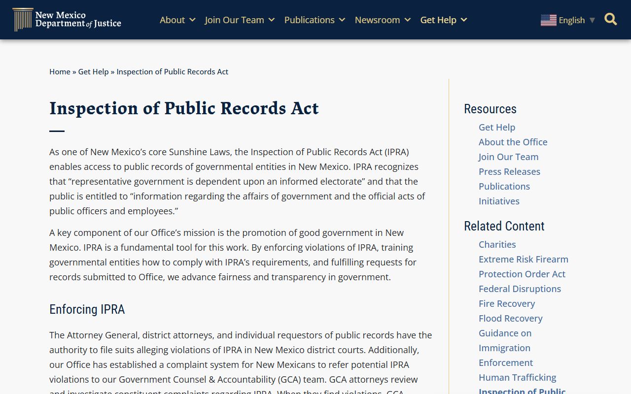 Valencia County court records New Mexico DOJ IPRA overview