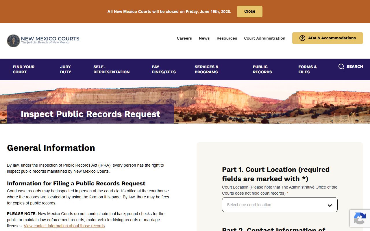 Valencia County court records New Mexico Courts IPRA request form