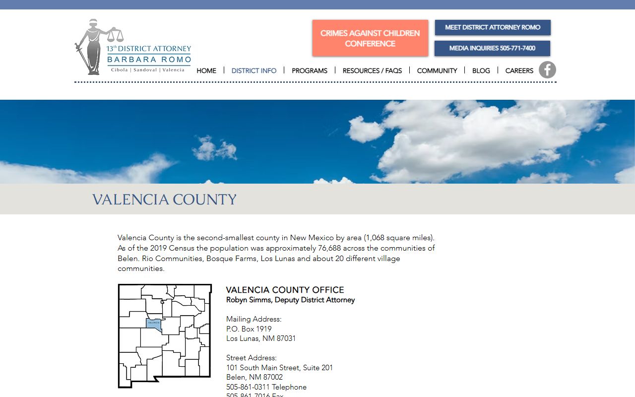 Valencia County criminal court records District Attorney Valencia County resource page