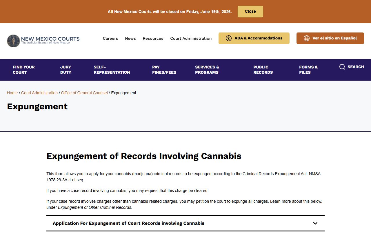Valencia County criminal court records New Mexico Courts expungement page