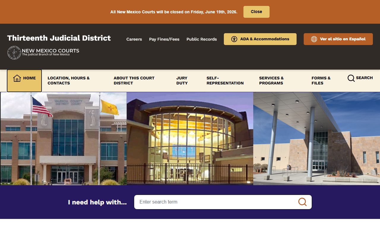 Valencia County court records Thirteenth Judicial District homepage