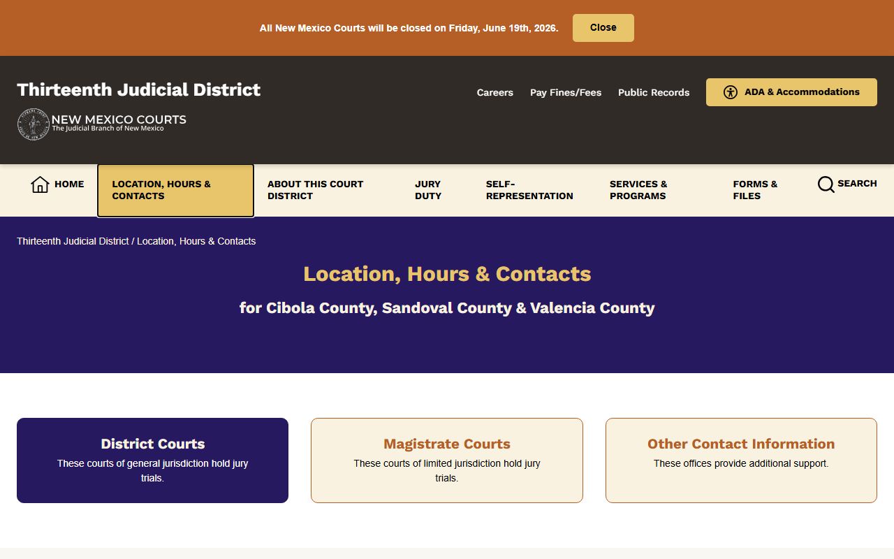 Valencia County court records location hours and court contacts