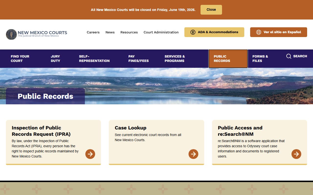 Valencia County court records New Mexico Courts public records page