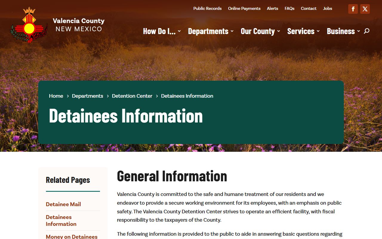 Valencia County inmate records detainee information limits