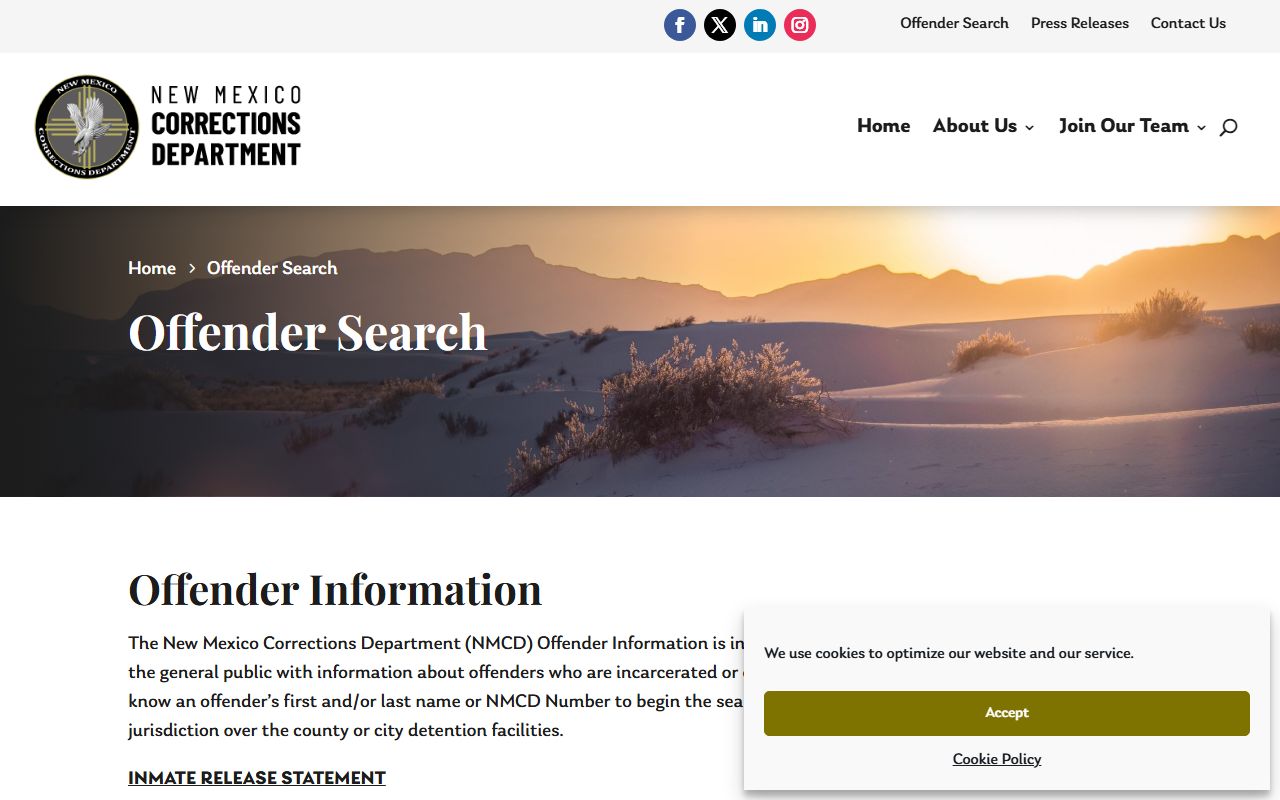 Valencia County inmate records New Mexico Corrections offender search