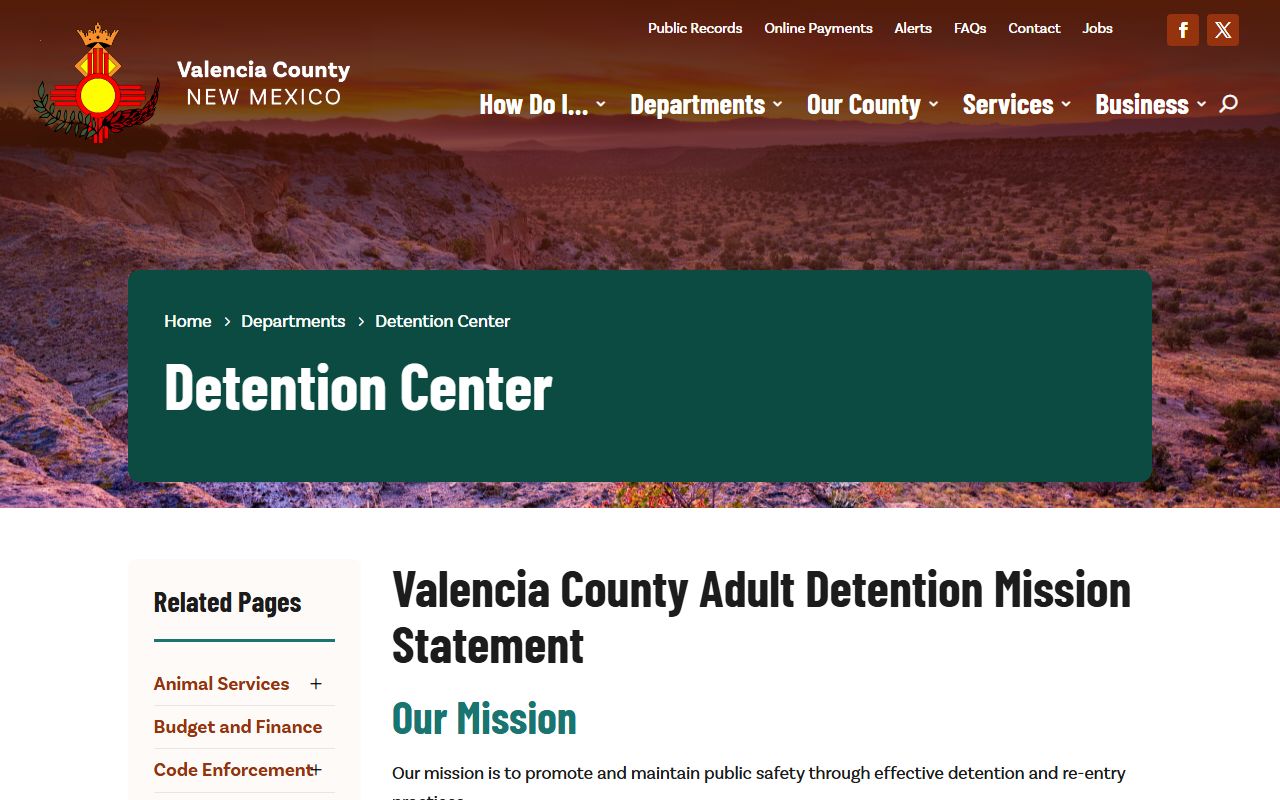 Valencia County inmate records detention center contact page