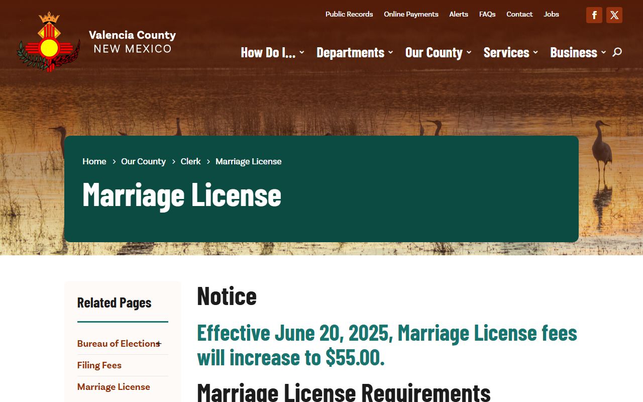 Valencia County marriage records marriage license requirements