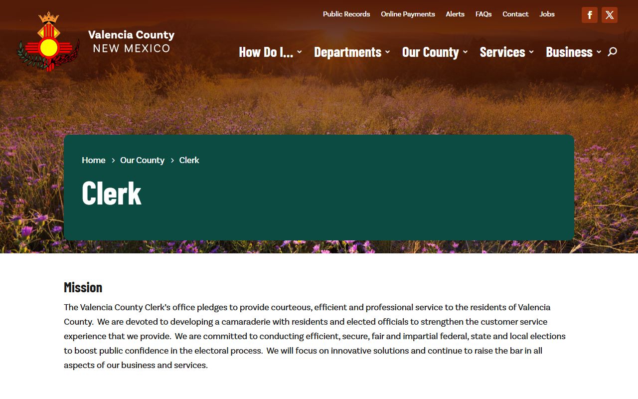 Valencia County marriage records County Clerk contact page